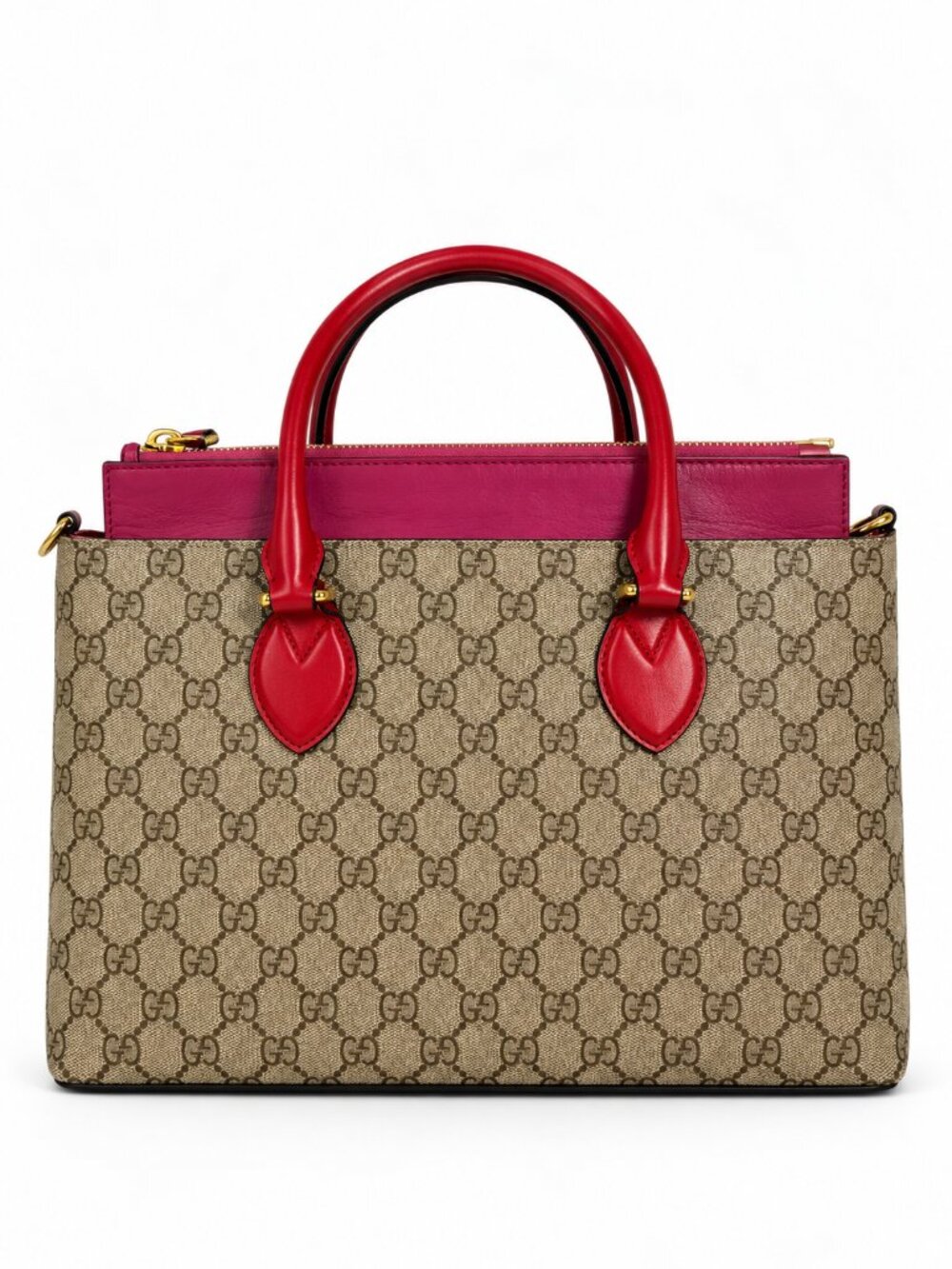 Gucci GG Supreme Small Tote Bag Red Pink Leather 2 Way Shoulder Top Handle